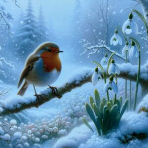 Robin and Snowdrops